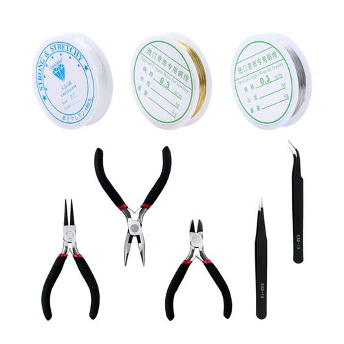 Jewelry Making Tools Kit with Elastic Wire Copper String 8 Pieces