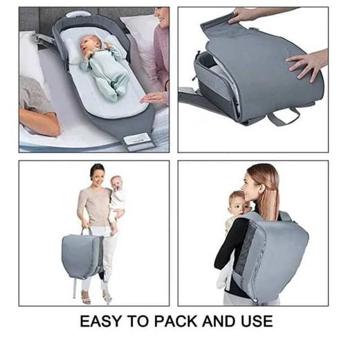 2 in 1 Baby Portable Bassinet And Storage Diaper Bag Waterproof Travel Backpack Bed Crib Infant Sleeper Changing Mat - Multicolor