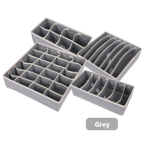 Underwear Bra Drawer Storage Box Fabric Sock Tie Organizer Tidy Foldable Grey-8 Grid