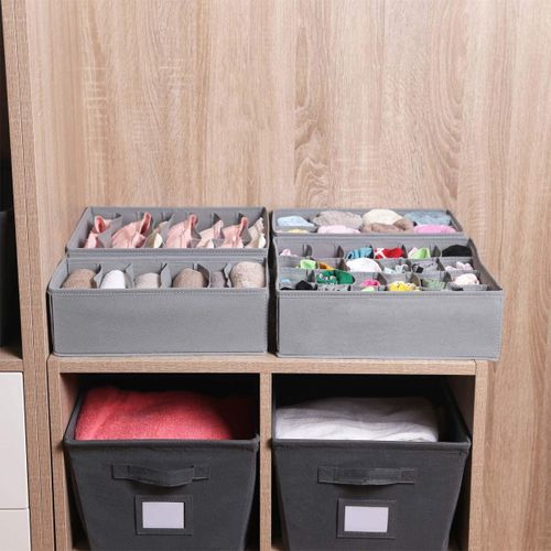 Underwear Bra Drawer Storage Box Fabric Sock Tie Organizer Tidy Foldable Grey-8 Grid