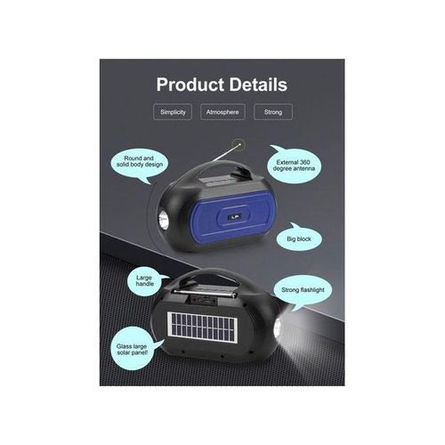 Portable Wireless Bluetooth Speaker With Radio Solar And Torch-Black Gold Blue Black Red Green