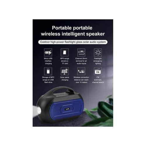 Portable Wireless Bluetooth Speaker With Radio Solar And Torch-Black Gold Blue Black Red Green