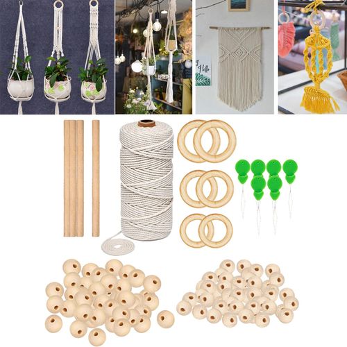 DIY Macrame Cord Kit Natural Cotton Twisred Rope Bead for 117 Pieces