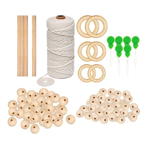 DIY Macrame Cord Kit Natural Cotton Twisred Rope Bead for 117 Pieces