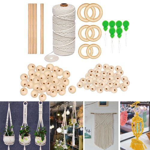 DIY Macrame Cord Kit Natural Cotton Twisred Rope Bead for 117 Pieces