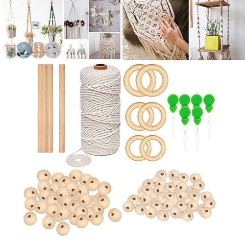 DIY Macrame Cord Kit Natural Cotton Twisred Rope Bead for 117 Pieces