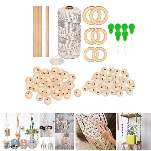 DIY Macrame Cord Kit Natural Cotton Twisred Rope Bead for 117 Pieces