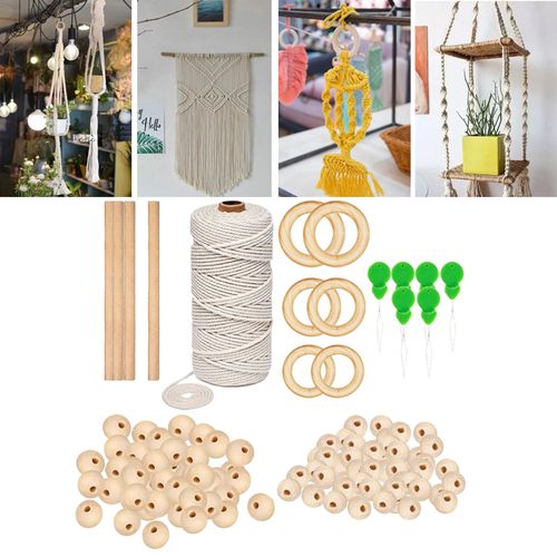 DIY Macrame Cord Kit Natural Cotton Twisred Rope Bead for 117 Pieces