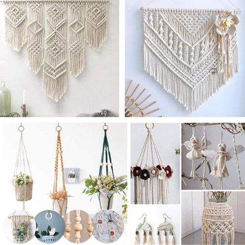 DIY Macrame Cord Kit Natural Cotton Twisred Rope Bead for 117 Pieces