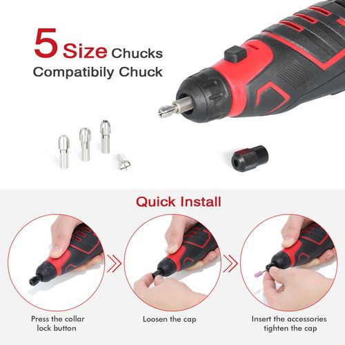 Rotary Tool 12V Cordless Multi Tool With 6 Variable Speed 5000-25000RPM 2.0Ah Battery Electric Grinder 74 Accessories For Cutting Sanding Carving Drilling Engraving Cleaning Sharpening DIY Projects