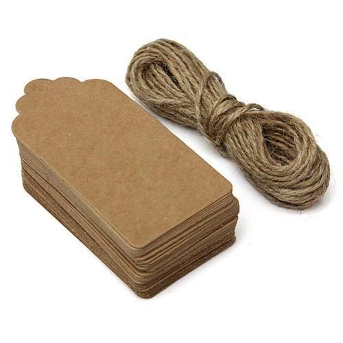 50Pcs Kraft Paper Hang Tags Brown Wedding Party Favor Gift Label + Strings Square Flower Head NO5112