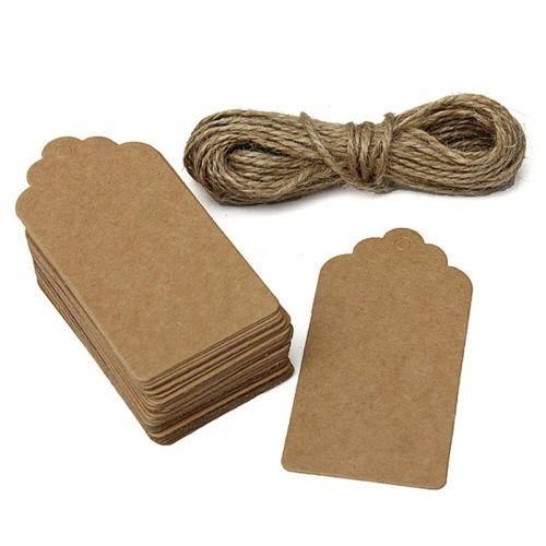 50Pcs Kraft Paper Hang Tags Brown Wedding Party Favor Gift Label + Strings Square Flower Head NO5112