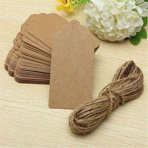 50Pcs Kraft Paper Hang Tags Brown Wedding Party Favor Gift Label + Strings Square Flower Head NO5112
