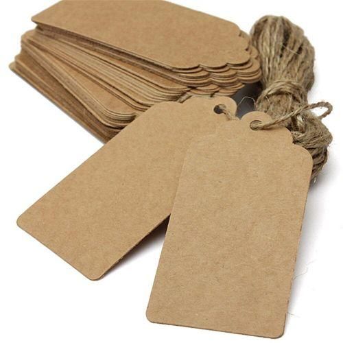 50Pcs Kraft Paper Hang Tags Brown Wedding Party Favor Gift Label + Strings Square Flower Head NO5112