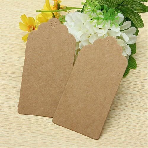50Pcs Kraft Paper Hang Tags Brown Wedding Party Favor Gift Label + Strings Square Flower Head NO5112