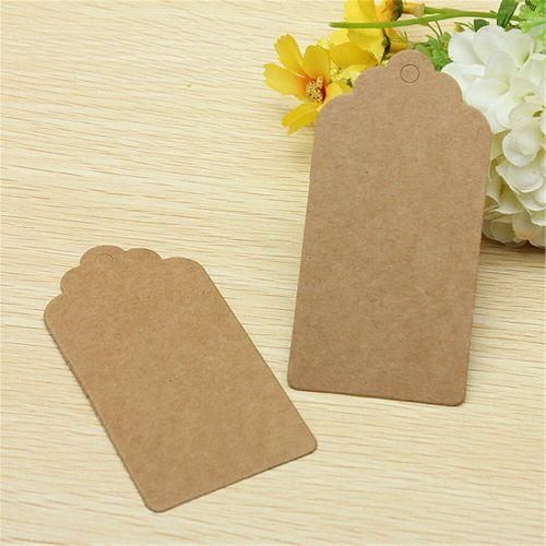 50Pcs Kraft Paper Hang Tags Brown Wedding Party Favor Gift Label + Strings Square Flower Head NO5112