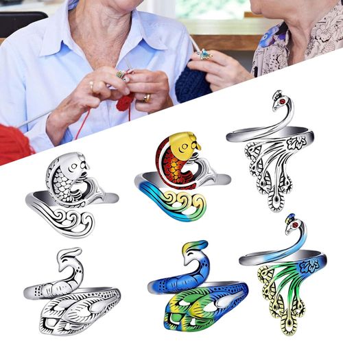 6Pcs Crochet Rings Set Crochet Knitting Loop Rings Yarn