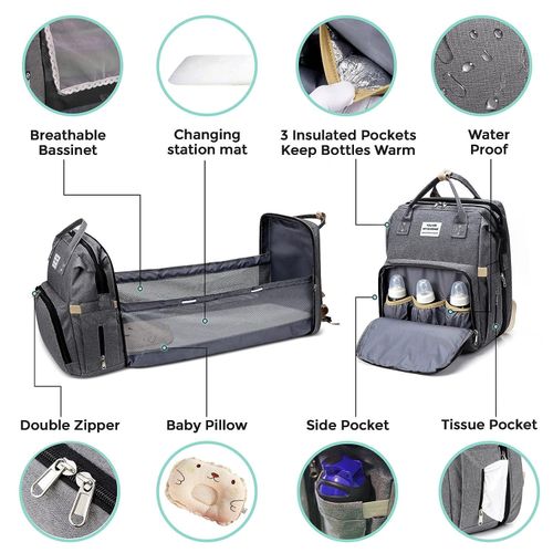 Baby bed and Backpack with Changing Station for Infants - Maroon/Gray/Blue/Black/Green