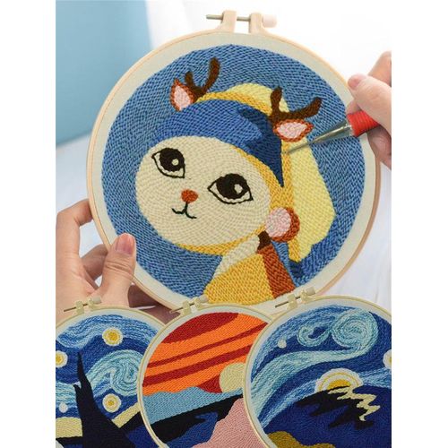 Scenery Punch Embroidery Full Kit With Punch Needle Embroidery Kits Sewing Tools Diy Cross Stitch Set Needlework Wool Home Decor