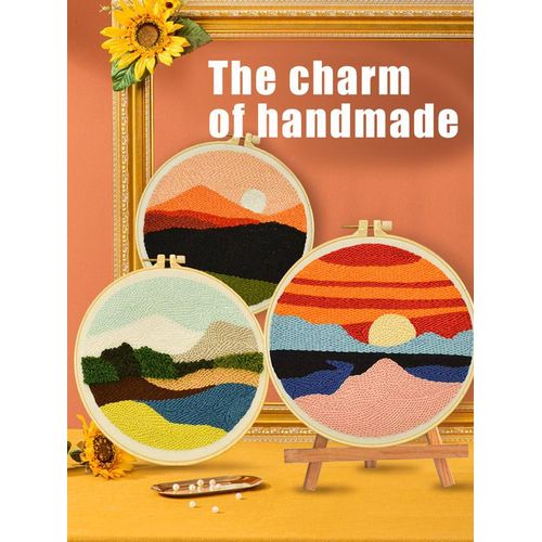 Scenery Punch Embroidery Full Kit With Punch Needle Embroidery Kits Sewing Tools Diy Cross Stitch Set Needlework Wool Home Decor