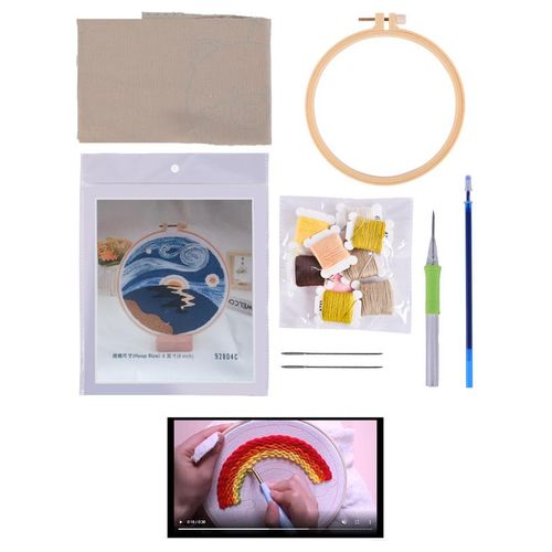 Scenery Punch Embroidery Full Kit With Punch Needle Embroidery Kits Sewing Tools Diy Cross Stitch Set Needlework Wool Home Decor