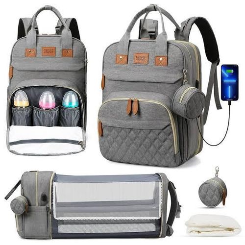 Multifunctional Mummy Diaper Bag And Bed ( All In Different Colours)-Gray