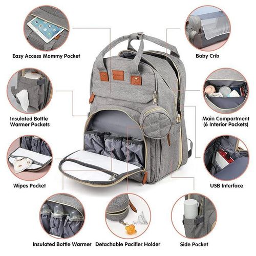 Multifunctional Mummy Diaper Bag And Bed ( All In Different Colours)-Gray