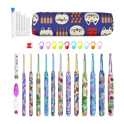 Crochet Hooks Set Ergonomic Grip Aluminum Knitting Crafts