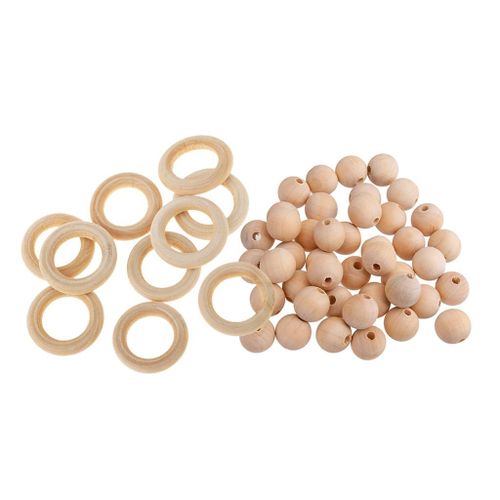 60pcs Rings Wooden Beads Unfinished for Macrame Jewelry Charms Craft