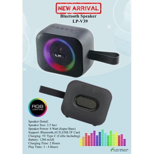 Portable Bluetooth LED Rechargeable Speaker - Black