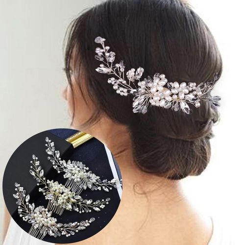A33 Pearl Wedding Comb Jewelry Bride Hair Clips Floral Headpiece Crystal Women Tiaras Rhinestone Bridal Hair Accessories