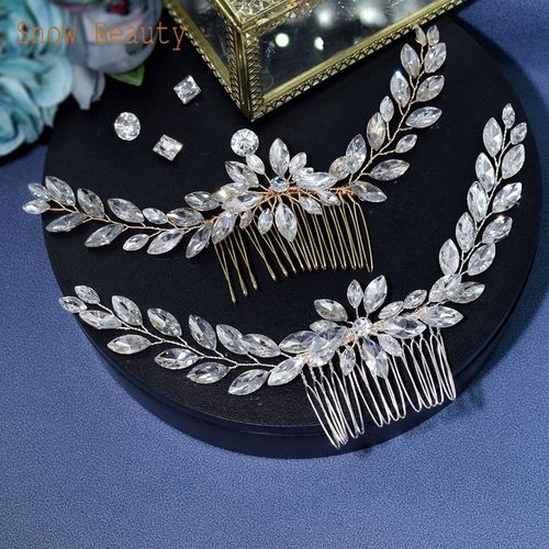 A33 Pearl Wedding Comb Jewelry Bride Hair Clips Floral Headpiece Crystal Women Tiaras Rhinestone Bridal Hair Accessories