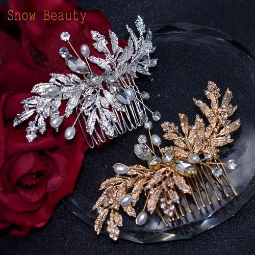 A33 Pearl Wedding Comb Jewelry Bride Hair Clips Floral Headpiece Crystal Women Tiaras Rhinestone Bridal Hair Accessories
