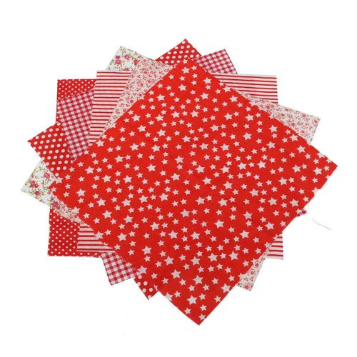 7PCS Red Flower Floral Quilting Cotton Fabric Home Sewing Clothing Patchwork Doll Needlework DIY Material 25x25cm