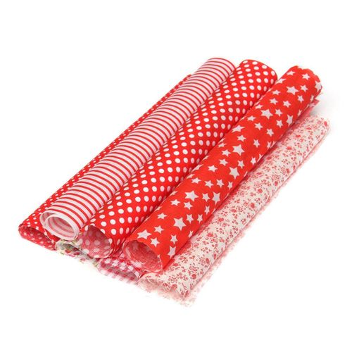 7PCS Red Flower Floral Quilting Cotton Fabric Home Sewing Clothing Patchwork Doll Needlework DIY Material 25x25cm