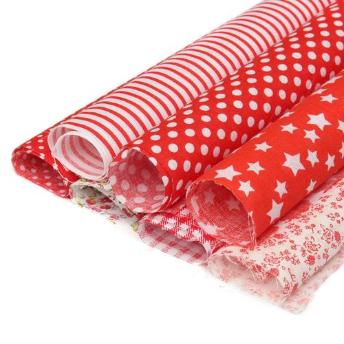 7PCS Red Flower Floral Quilting Cotton Fabric Home Sewing Clothing Patchwork Doll Needlework DIY Material 25x25cm