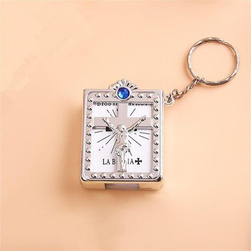 English Mini Holy Bible Keychains Car Key Holder PU Religious Christian Jesus Cross Keyrings Pendant Gift Key Chain-A2_GRAY