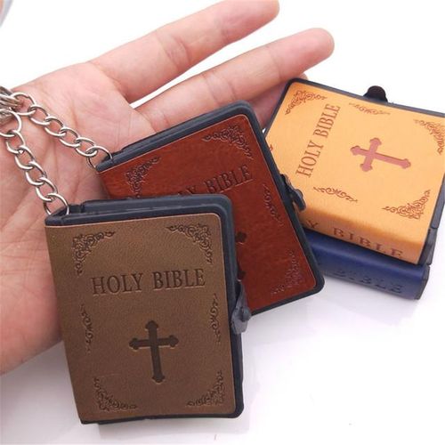 English Mini Holy Bible Keychains Car Key Holder PU Religious Christian Jesus Cross Keyrings Pendant Gift Key Chain-A2_GRAY