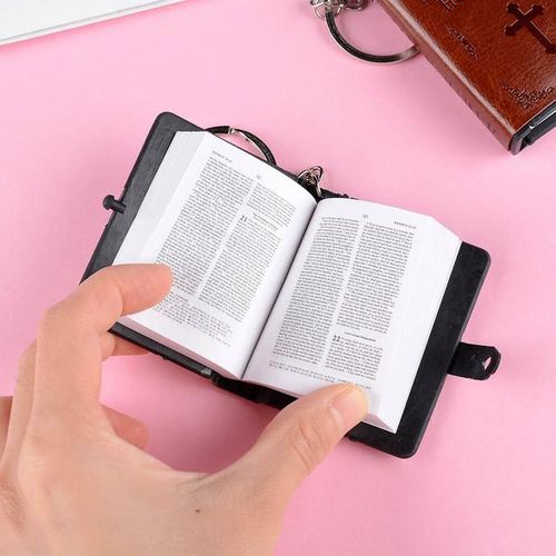 English Mini Holy Bible Keychains Car Key Holder PU Religious Christian Jesus Cross Keyrings Pendant Gift Key Chain-A2_GRAY