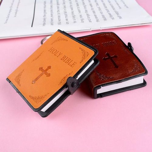 English Mini Holy Bible Keychains Car Key Holder PU Religious Christian Jesus Cross Keyrings Pendant Gift Key Chain-A2_GRAY