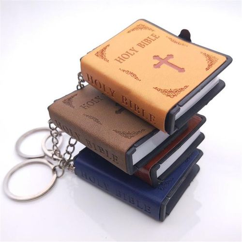 English Mini Holy Bible Keychains Car Key Holder PU Religious Christian Jesus Cross Keyrings Pendant Gift Key Chain-A2_GRAY