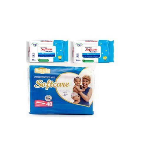 Soft Care Diaper Small 48 pcs + 2 wet wipes 80 pcs
