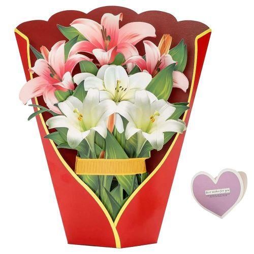 915 Generation Paper PopUp Cards Lilies Flower Bouquet 3D Popup Greeting Cards for Mom Mothers Day Greeting Cards