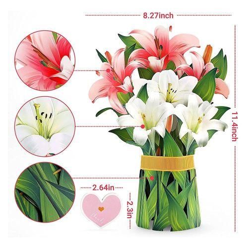 915 Generation Paper PopUp Cards Lilies Flower Bouquet 3D Popup Greeting Cards for Mom Mothers Day Greeting Cards