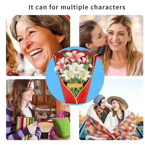 915 Generation Paper PopUp Cards Lilies Flower Bouquet 3D Popup Greeting Cards for Mom Mothers Day Greeting Cards