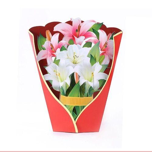 915 Generation Paper PopUp Cards Lilies Flower Bouquet 3D Popup Greeting Cards for Mom Mothers Day Greeting Cards