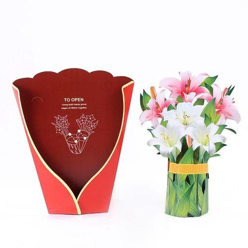 915 Generation Paper PopUp Cards Lilies Flower Bouquet 3D Popup Greeting Cards for Mom Mothers Day Greeting Cards