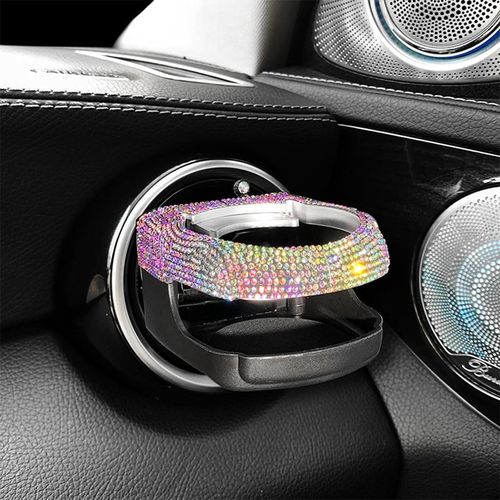 Drilled Front Air Outlet Water Cup Holder Bling Rhinestone Drink Holder For Ashtray Water Cup Kettle Car Accessories