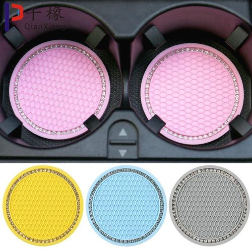Car Coasters Pvc Car Cup Holder Anti Slip Universal Vehicle Interior Accessories Crystal Glitter Cup Mats For Women And Men