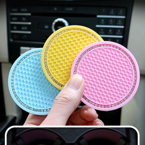 Car Coasters Pvc Car Cup Holder Anti Slip Universal Vehicle Interior Accessories Crystal Glitter Cup Mats For Women And Men